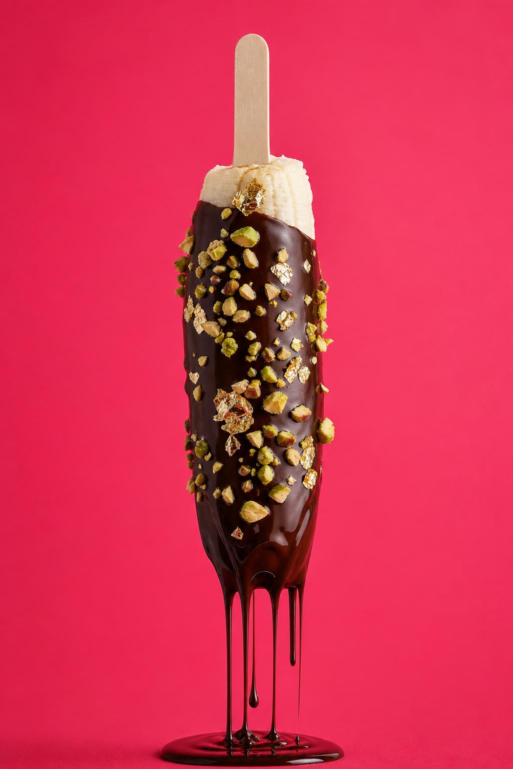 chocolate dripping off a frozen banana